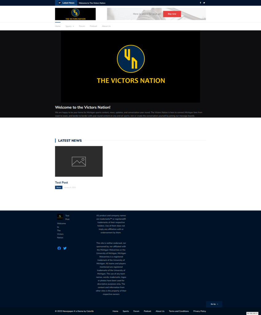 Full page of Victors Nation Home Page